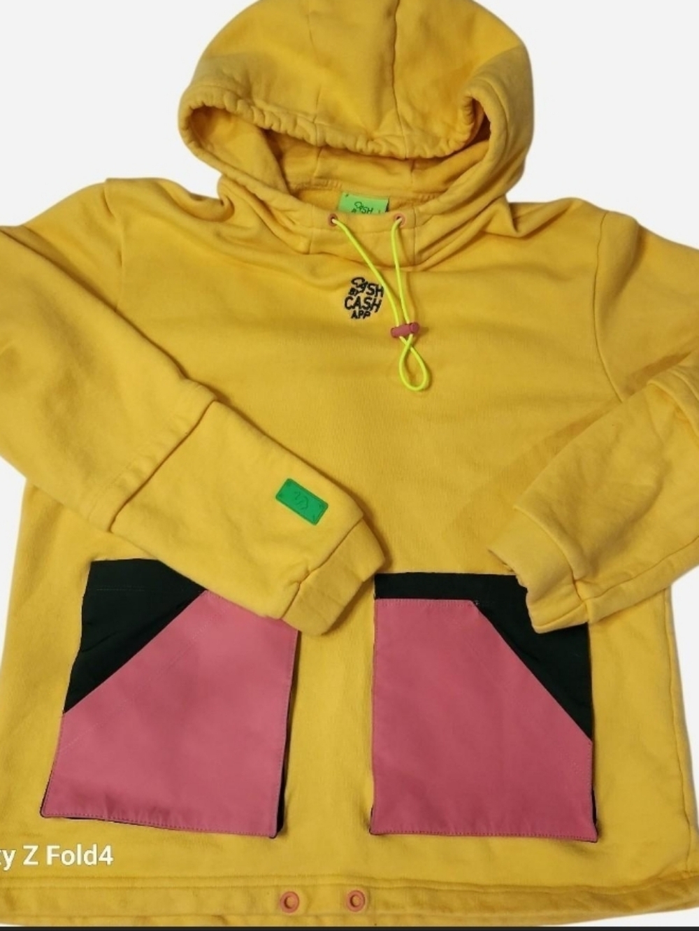 Yellow Pullover Hoodie with Pink Pocket Accents